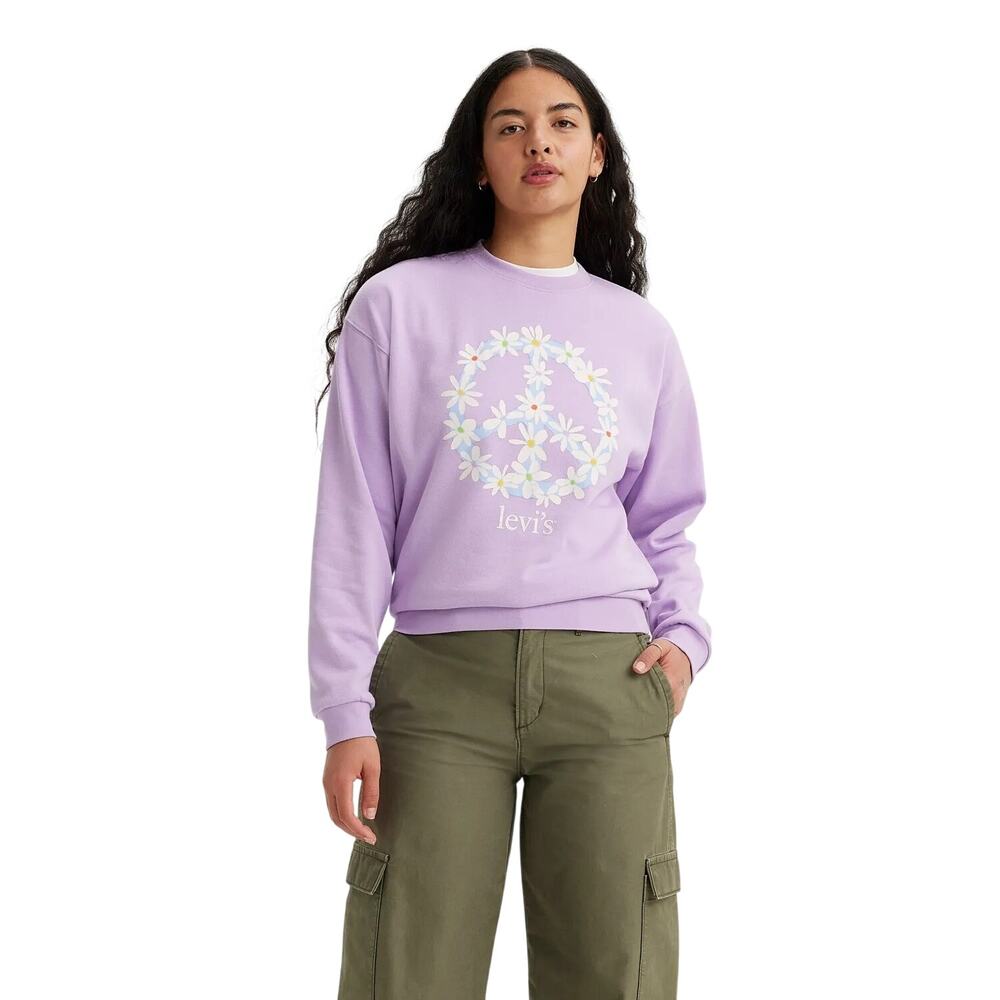 Levi's Women's Graphic Salinas Crew Peace Lavender Purple Sweatshirt Size XL NWT